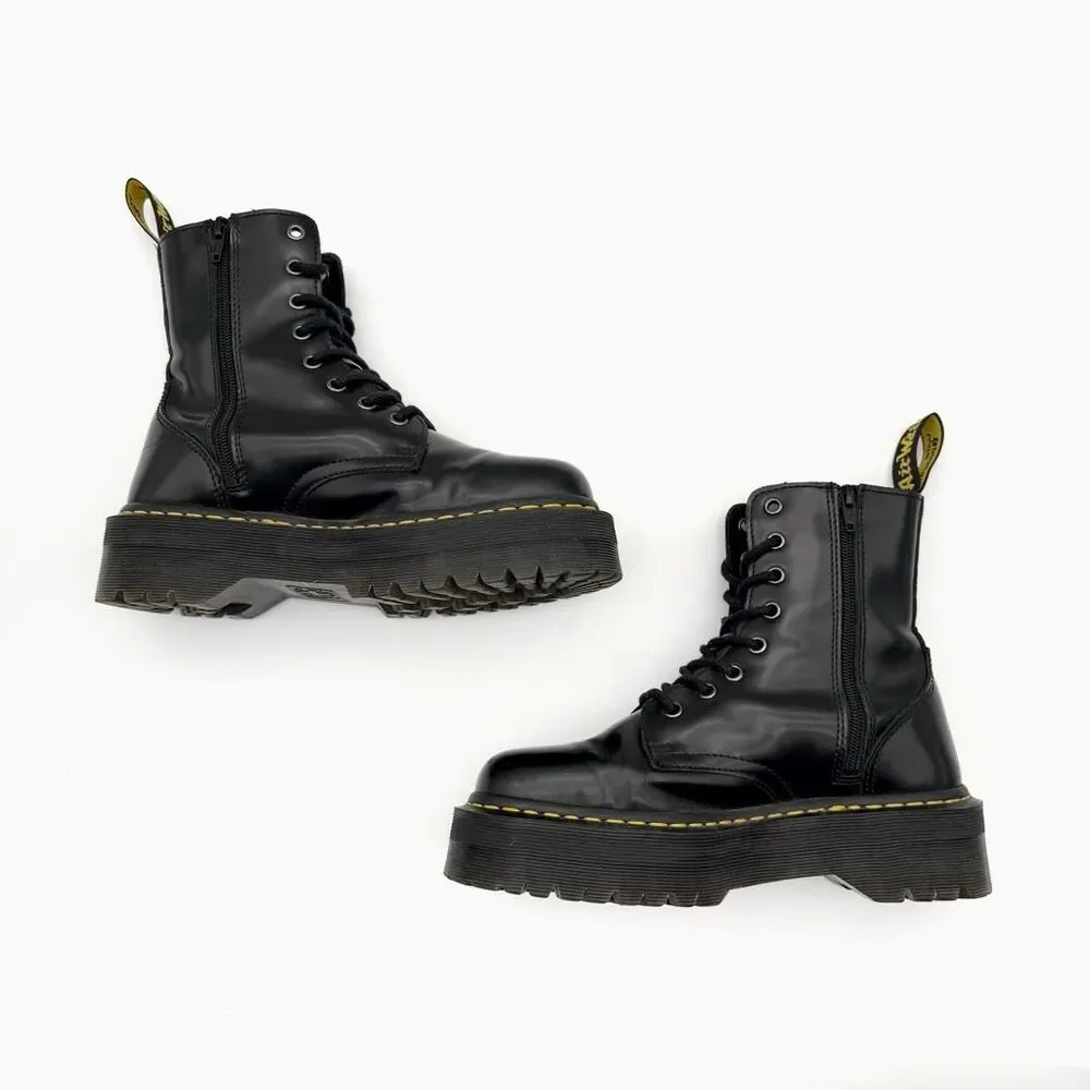 DR MARTENS Jadon Black Smooth Boots Size US 7 Side Zip Leather Platform